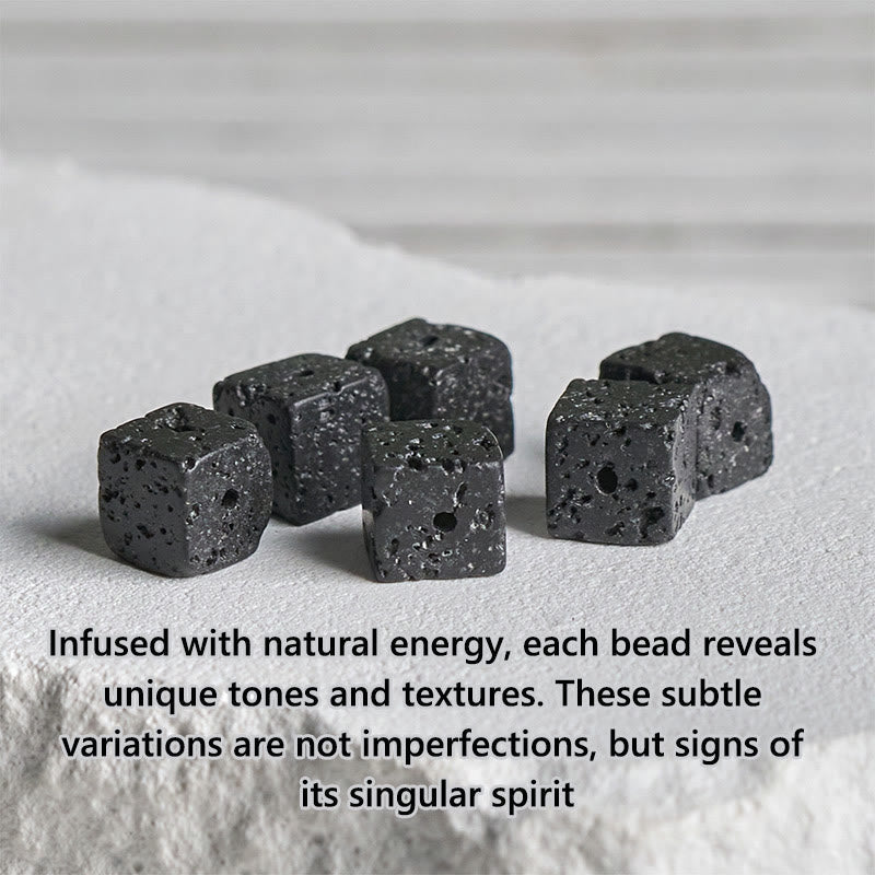 Natural Frosted Black Onyx Square Lava Rock Fortune Bracelet