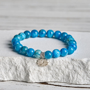 Natural Apatite & 925 Sterling Silver Lotus Charm Creativity Bracelet
