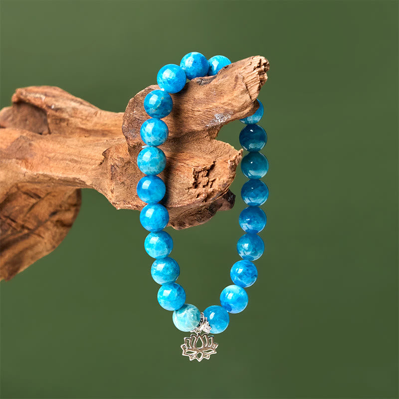 Natural Apatite & 925 Sterling Silver Lotus Charm Creativity Bracelet