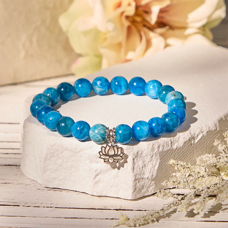 Natural Apatite & 925 Sterling Silver Lotus Charm Creativity Bracelet