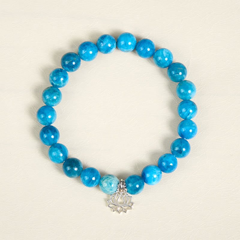 Natural Apatite & 925 Sterling Silver Lotus Charm Creativity Bracelet