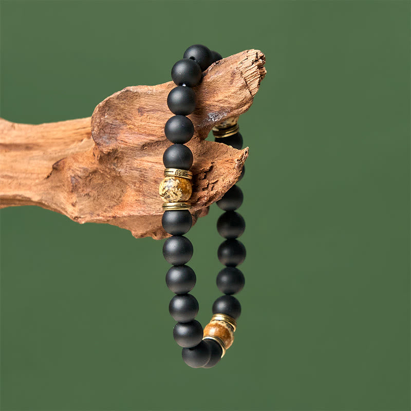 Natural Frosted Black Onyx Picture Jasper Fortune Bracelet