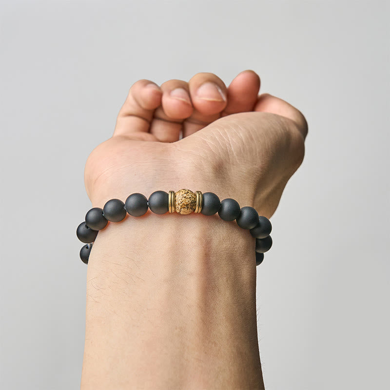 Natural Frosted Black Onyx Picture Jasper Fortune Bracelet