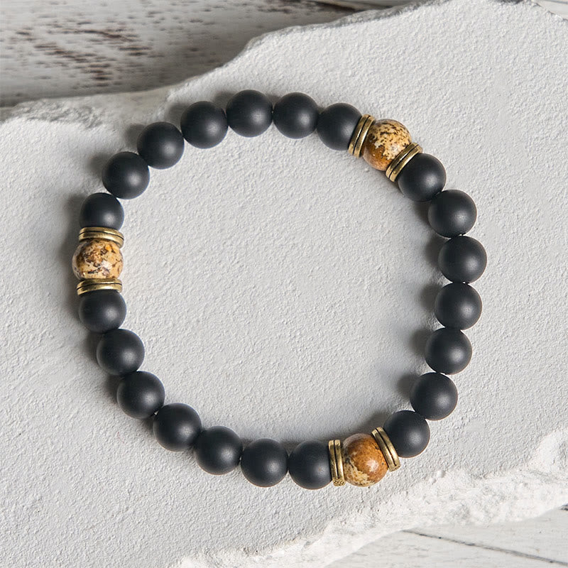 Natural Frosted Black Onyx Picture Jasper Fortune Bracelet