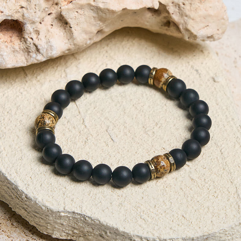 Natural Frosted Black Onyx Picture Jasper Fortune Bracelet
