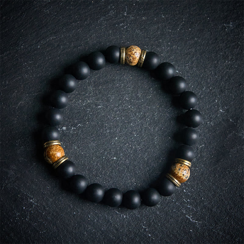 Natural Frosted Black Onyx Picture Jasper Fortune Bracelet