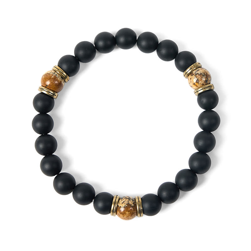 Natural Frosted Black Onyx Picture Jasper Fortune Bracelet
