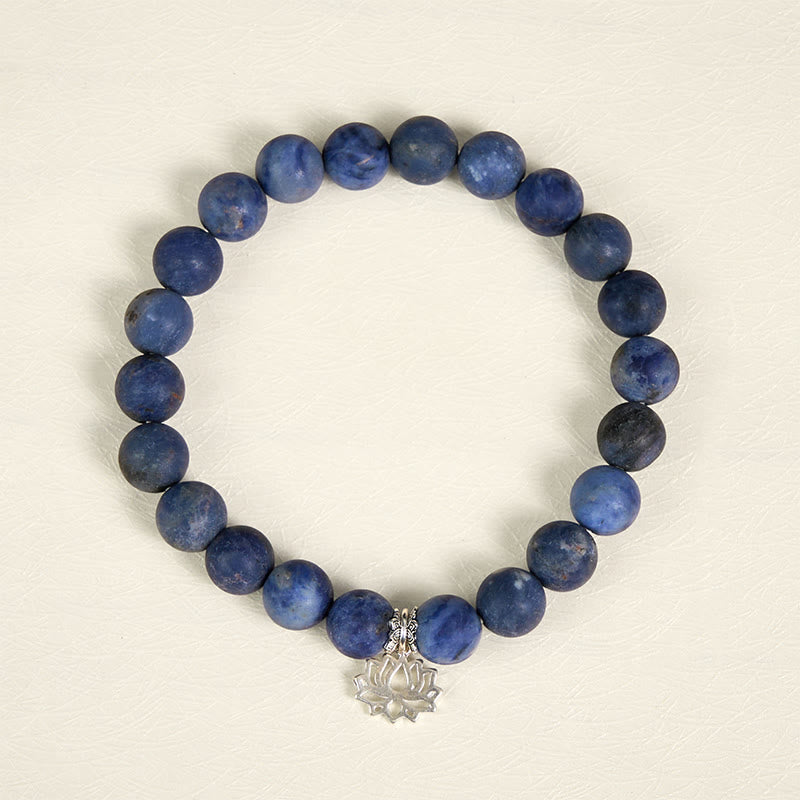 Natural Sodalite and 925 Sterling Silver Lotus Charm Beaded Harmony Bracelet