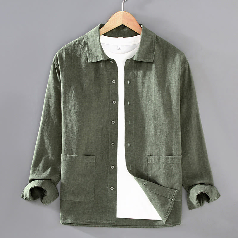Ramie Cotton Tailored Long-Sleeve Grounding Shirt