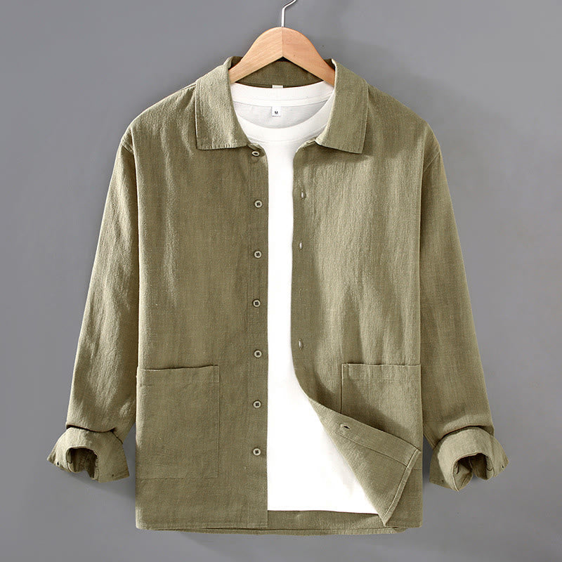 Ramie Cotton Tailored Long-Sleeve Grounding Shirt