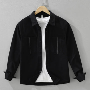 Spring Commute Buttons Long Sleeve Shirt Men Cotton Clothing With Pockets