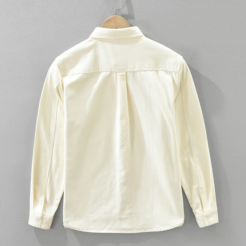 Spring Commute Buttons Long Sleeve Shirt Men Cotton Clothing With Pockets