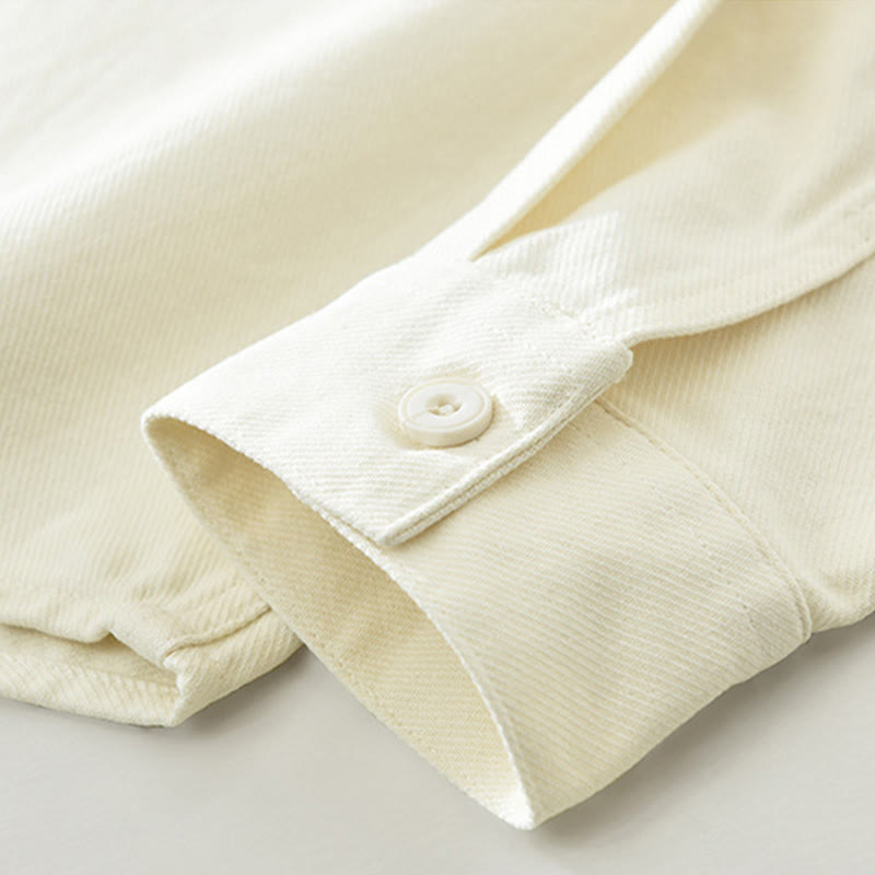 Spring Commute Buttons Long Sleeve Shirt Men Cotton Clothing With Pockets