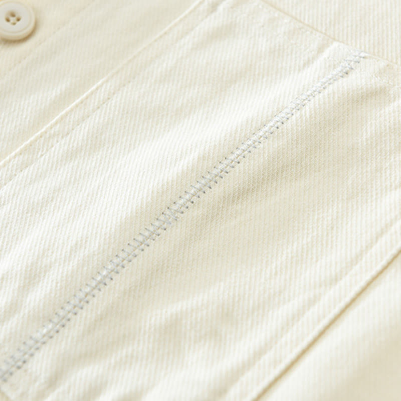 Spring Commute Buttons Long Sleeve Shirt Men Cotton Clothing With Pockets