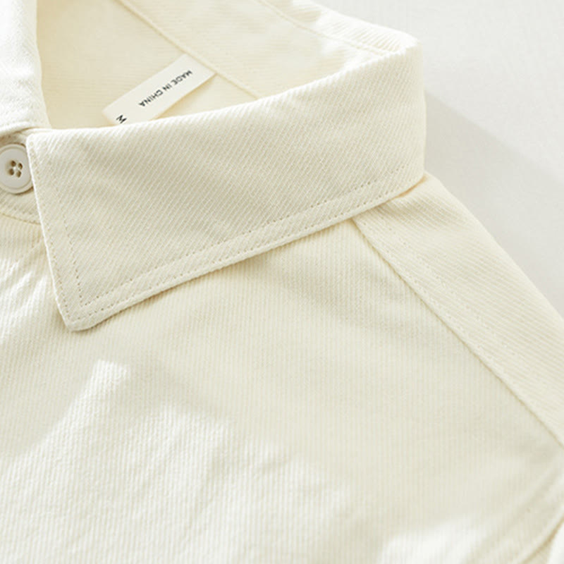 Spring Commute Buttons Long Sleeve Shirt Men Cotton Clothing With Pockets