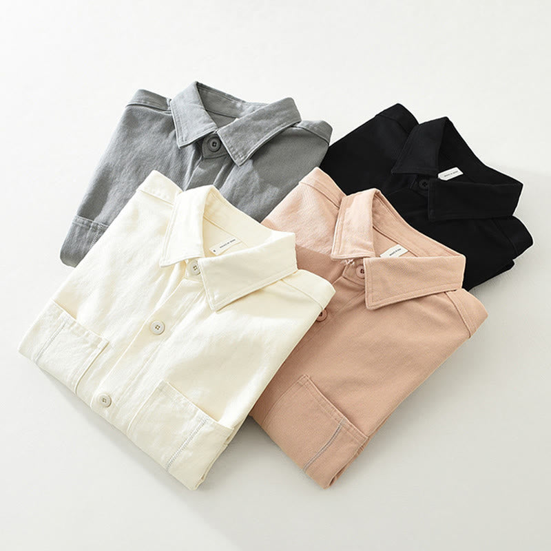Spring Commute Buttons Long Sleeve Shirt Men Cotton Clothing With Pockets