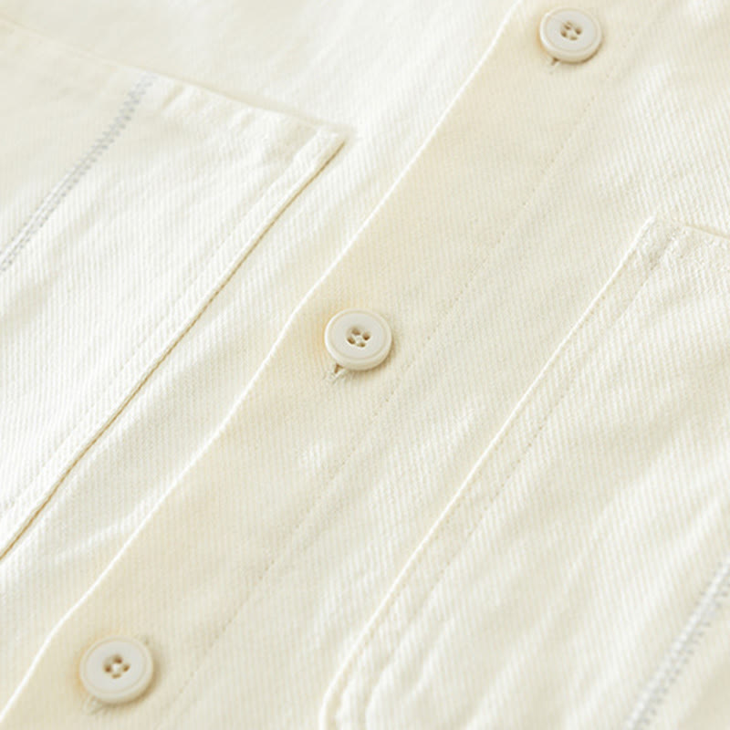 Spring Commute Buttons Long Sleeve Shirt Men Cotton Clothing With Pockets