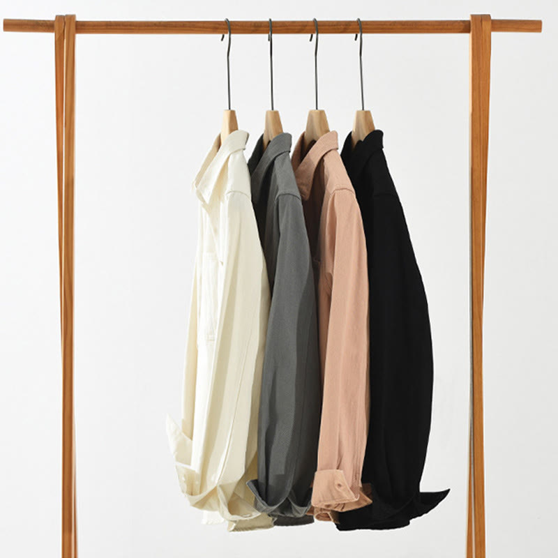 Spring Commute Buttons Long Sleeve Shirt Men Cotton Clothing With Pockets