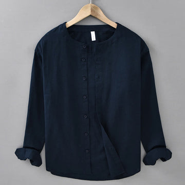 Men's Spring Pure Color Stand Collar Cotton Linen Long Sleeve Shirt