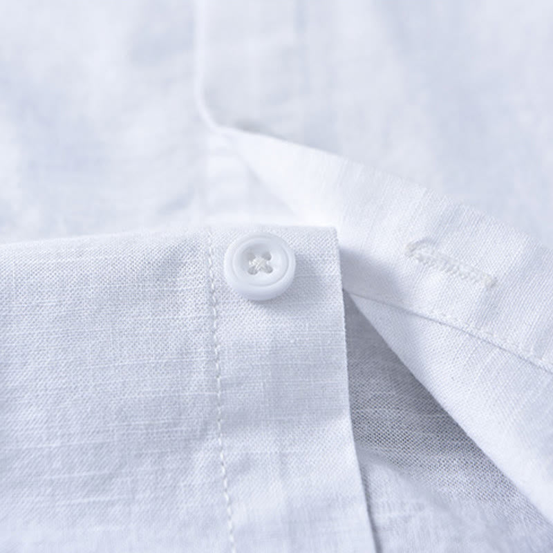 Men's Spring Pure Color Stand Collar Cotton Linen Long Sleeve Shirt