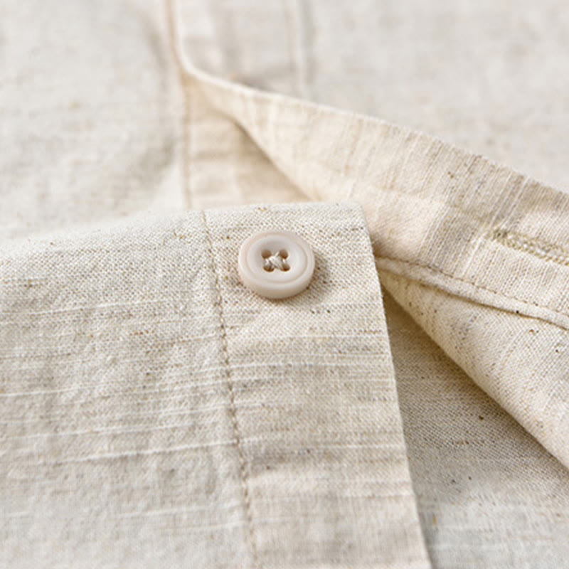 Men's Spring Pure Color Stand Collar Cotton Linen Long Sleeve Shirt