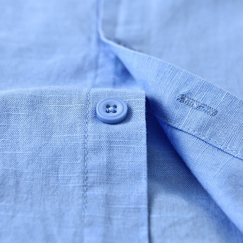 Men's Spring Pure Color Stand Collar Cotton Linen Long Sleeve Shirt