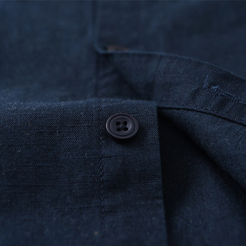 Men's Spring Pure Color Stand Collar Cotton Linen Long Sleeve Shirt