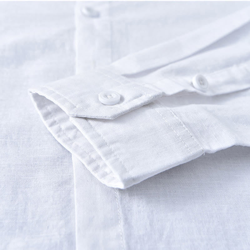 Men's Spring Pure Color Stand Collar Cotton Linen Long Sleeve Shirt