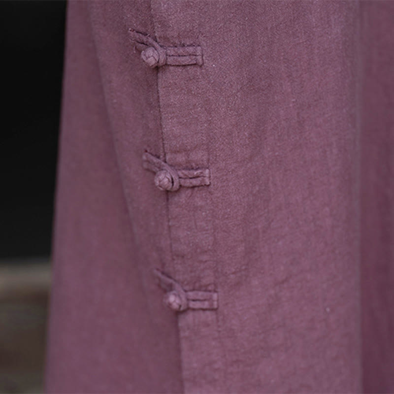 Tactile Cotton Linen Minimalist Frog Button Midi Dress