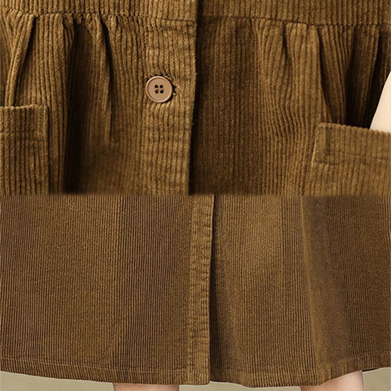 Fall Retro Buttons Design Cotton Corduroy Sleeveless Midi Dress With Pockets
