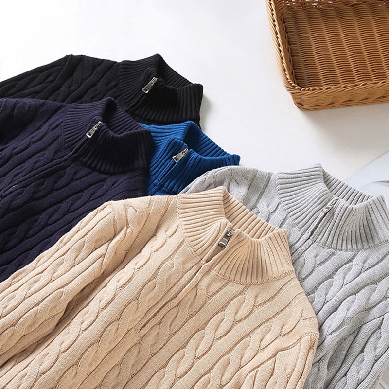 Textured Cotton High-Neck Thermal Meditation Men's Sweater