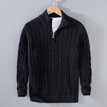 Textured Cotton High-Neck Thermal Meditation Men's Sweater