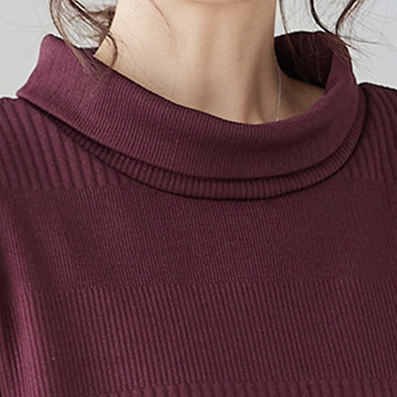 Winter Irregular Hem Design Mock Neck Cotton Long Sleeve Midi Dress With Pockets