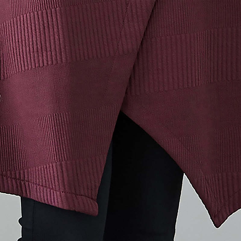 Winter Irregular Hem Design Mock Neck Cotton Long Sleeve Midi Dress With Pockets