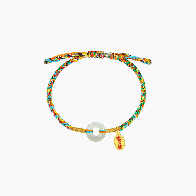 Handmade Peace Buckle Jade Prosperity 925 Sterling Silver Colorful Rope Bracelet