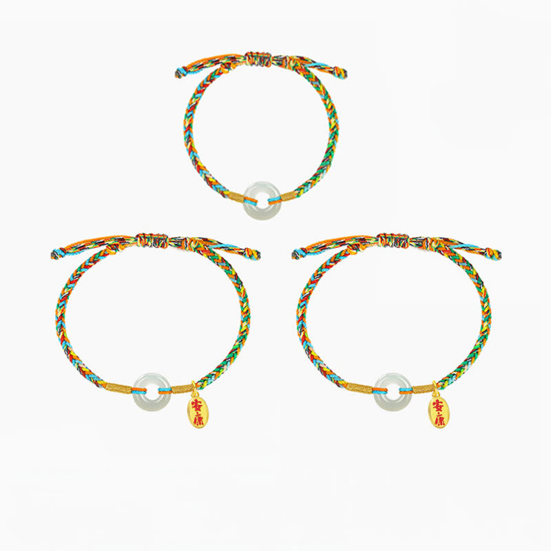 Handmade Peace Buckle Jade Prosperity 925 Sterling Silver Colorful Rope Bracelet