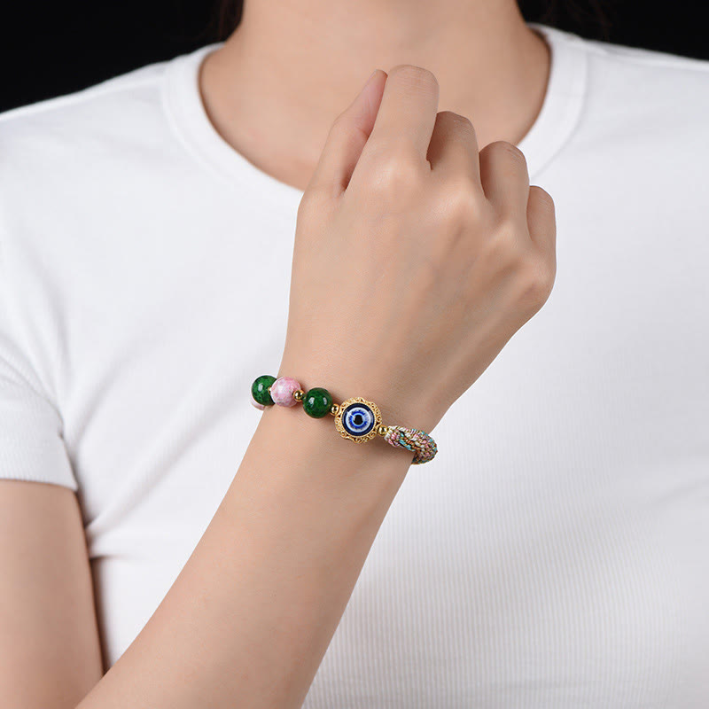 Nine-tailed Fox Thangka Evil Eye Liuli Adjustable String Bracelet