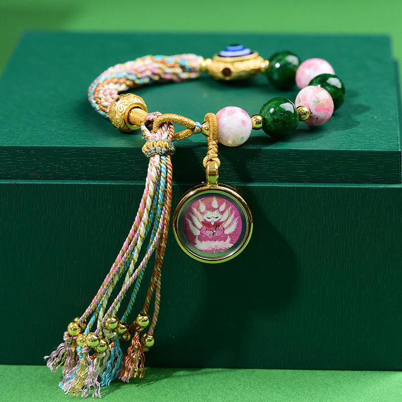 Nine-tailed Fox Thangka Evil Eye Liuli Adjustable String Bracelet