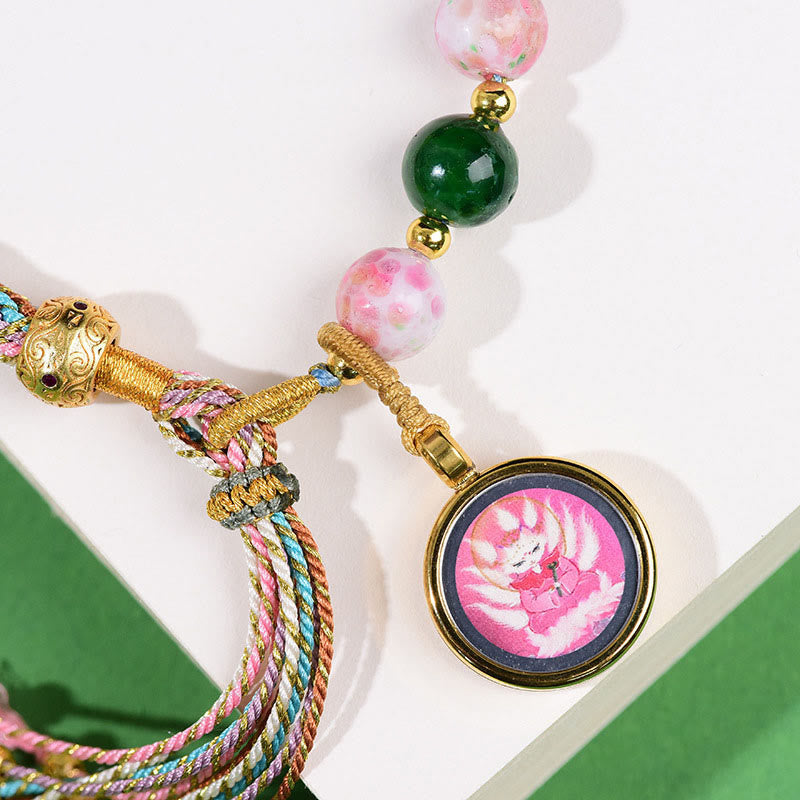 Nine-tailed Fox Thangka Evil Eye Liuli Adjustable String Bracelet