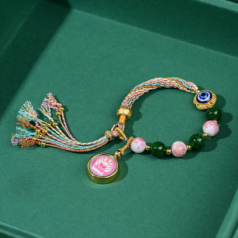 Nine-tailed Fox Thangka Evil Eye Liuli Adjustable String Bracelet