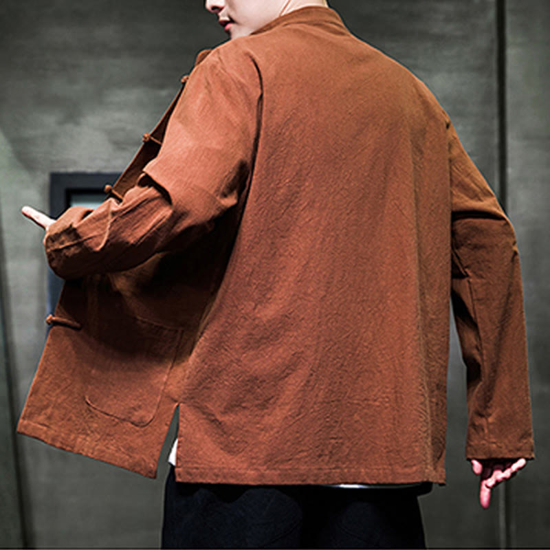 Tactile Cotton Linen Stand Collar Meditation Jacket Shirt