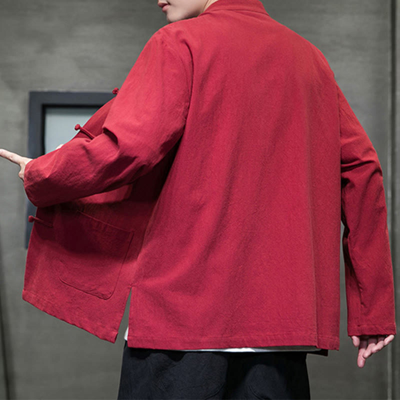 Tactile Cotton Linen Stand Collar Meditation Jacket Shirt