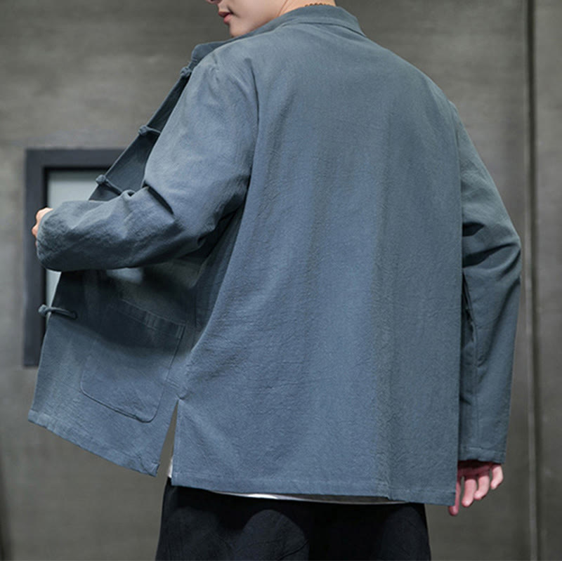 Tactile Cotton Linen Stand Collar Meditation Jacket Shirt