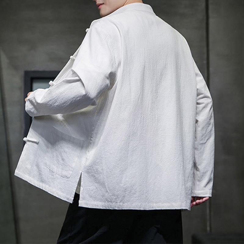 Tactile Cotton Linen Stand Collar Meditation Jacket Shirt