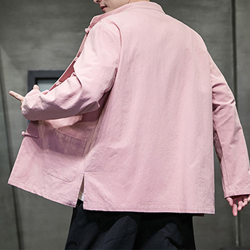 Tactile Cotton Linen Stand Collar Meditation Jacket Shirt
