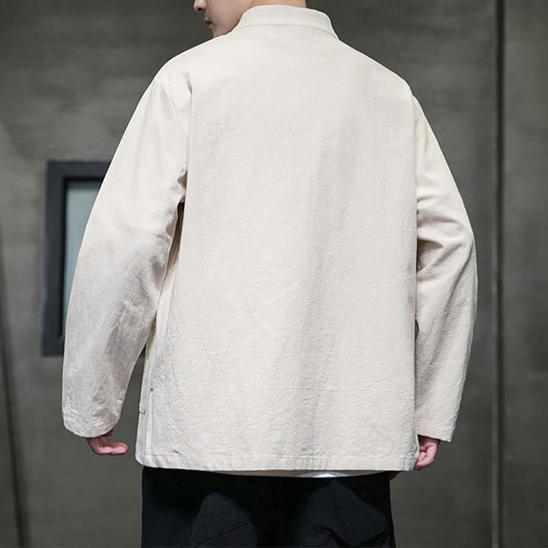 Tactile Cotton Linen Stand Collar Meditation Jacket Shirt