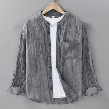 Ramie Linen Stand Collar Breathable Daily Meditation Men's Shirt