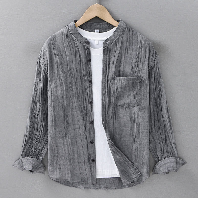 Ramie Linen Stand Collar Breathable Daily Meditation Men's Shirt