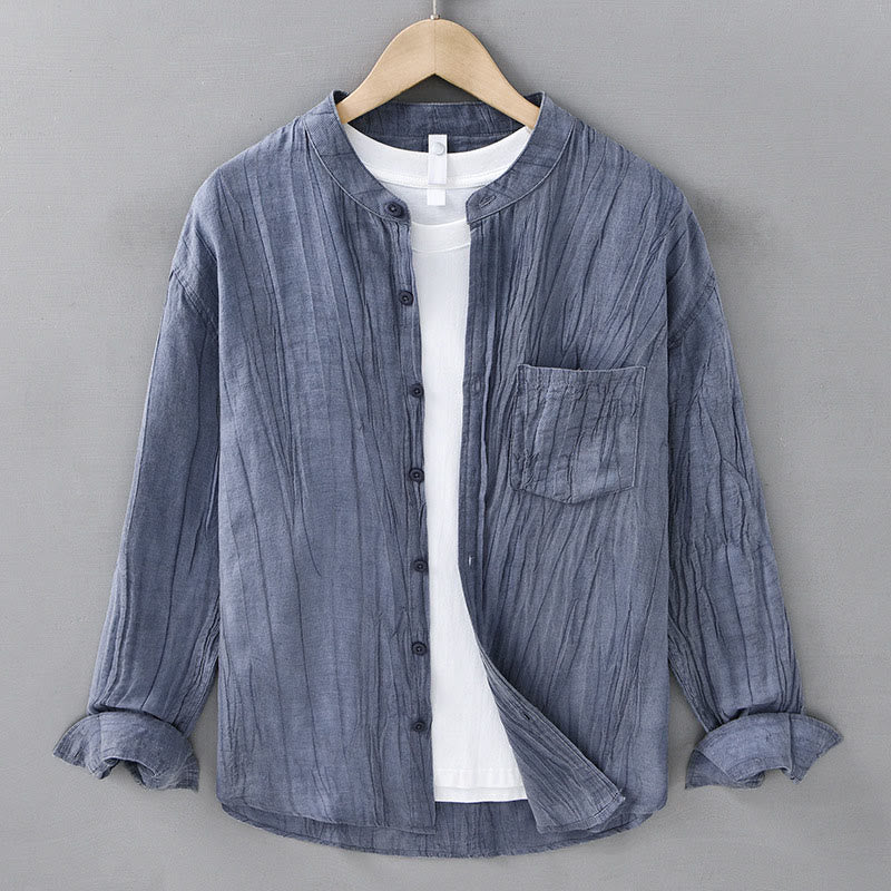 Ramie Linen Stand Collar Breathable Daily Meditation Men's Shirt