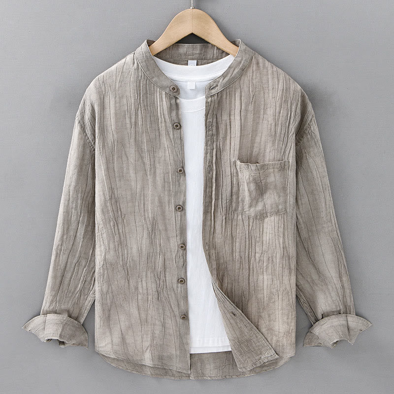 Ramie Linen Stand Collar Breathable Daily Meditation Men's Shirt